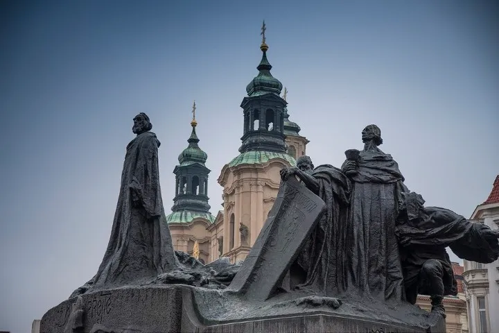 Monument to Jan Hus is located in the Old Town Square of Prague