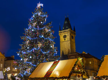 Prague events December 2024: A beautifully decorated Christmas tree in Old Town Square.